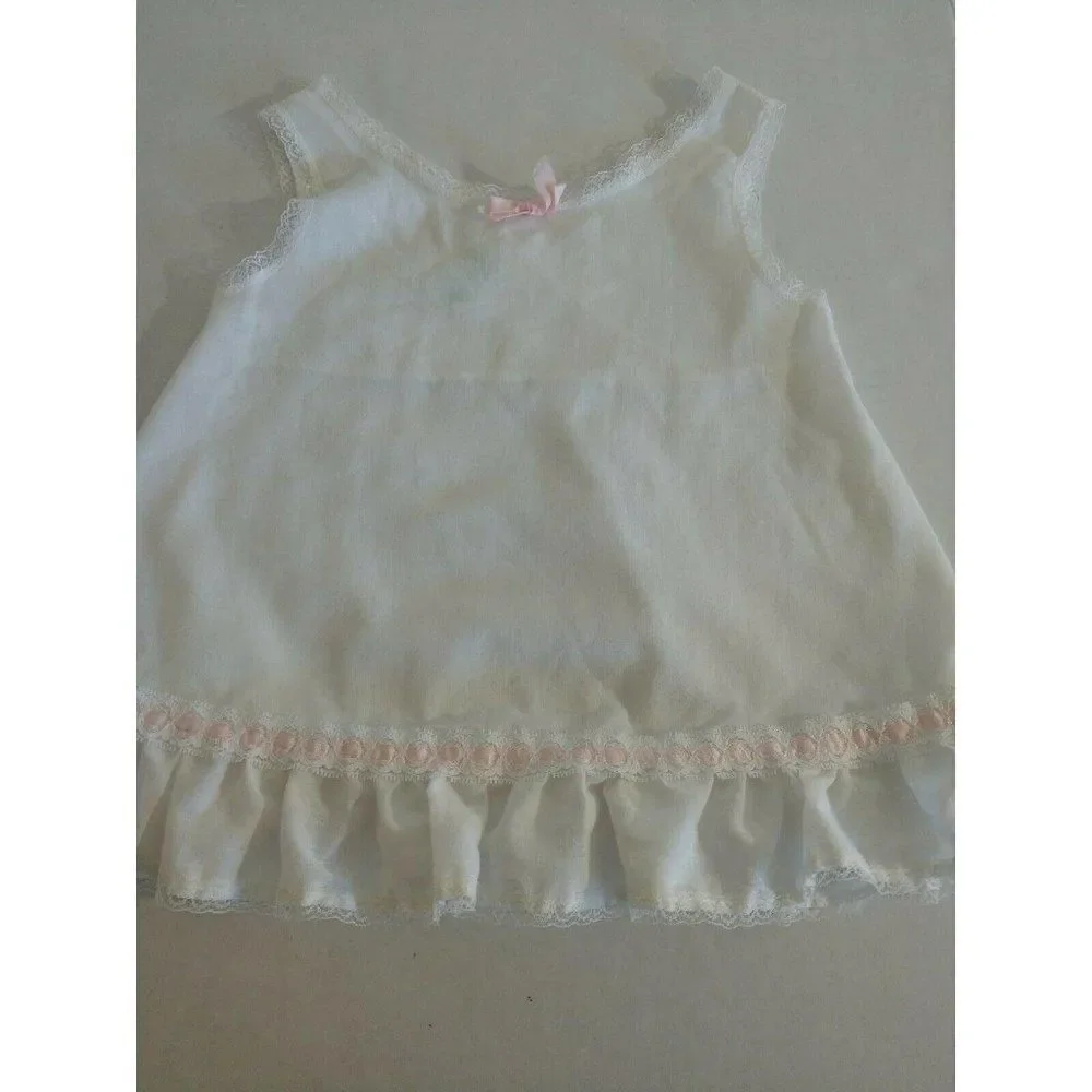 Vintage Girls Undershirt 2T White Pink Lace slip